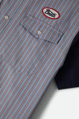 Brixton Builders Olson Blue Aura Stripe S/s Woven Shirt