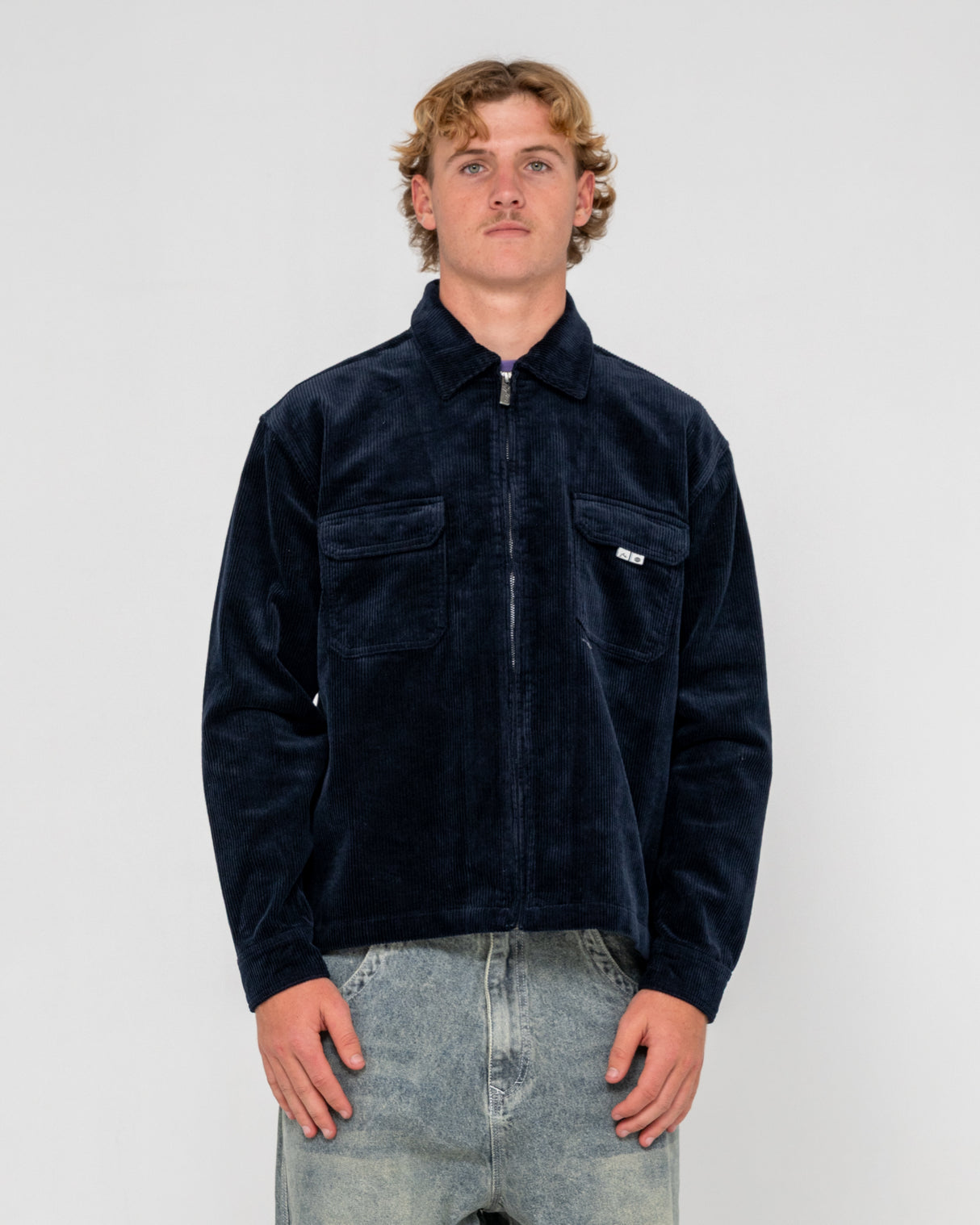 Rusty Zeal Navy Blue Cord Zip Up Jacket