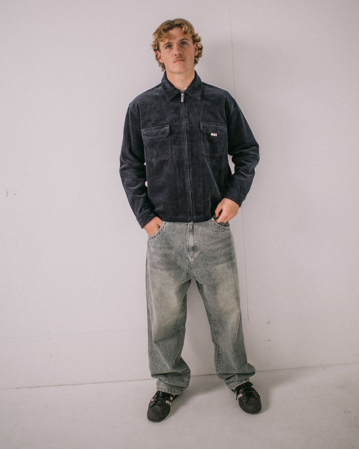 Rusty Zeal Navy Blue Cord Zip Up Jacket