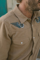 Brixton Waylon Lightweight Khaki Button Up Overshirt
