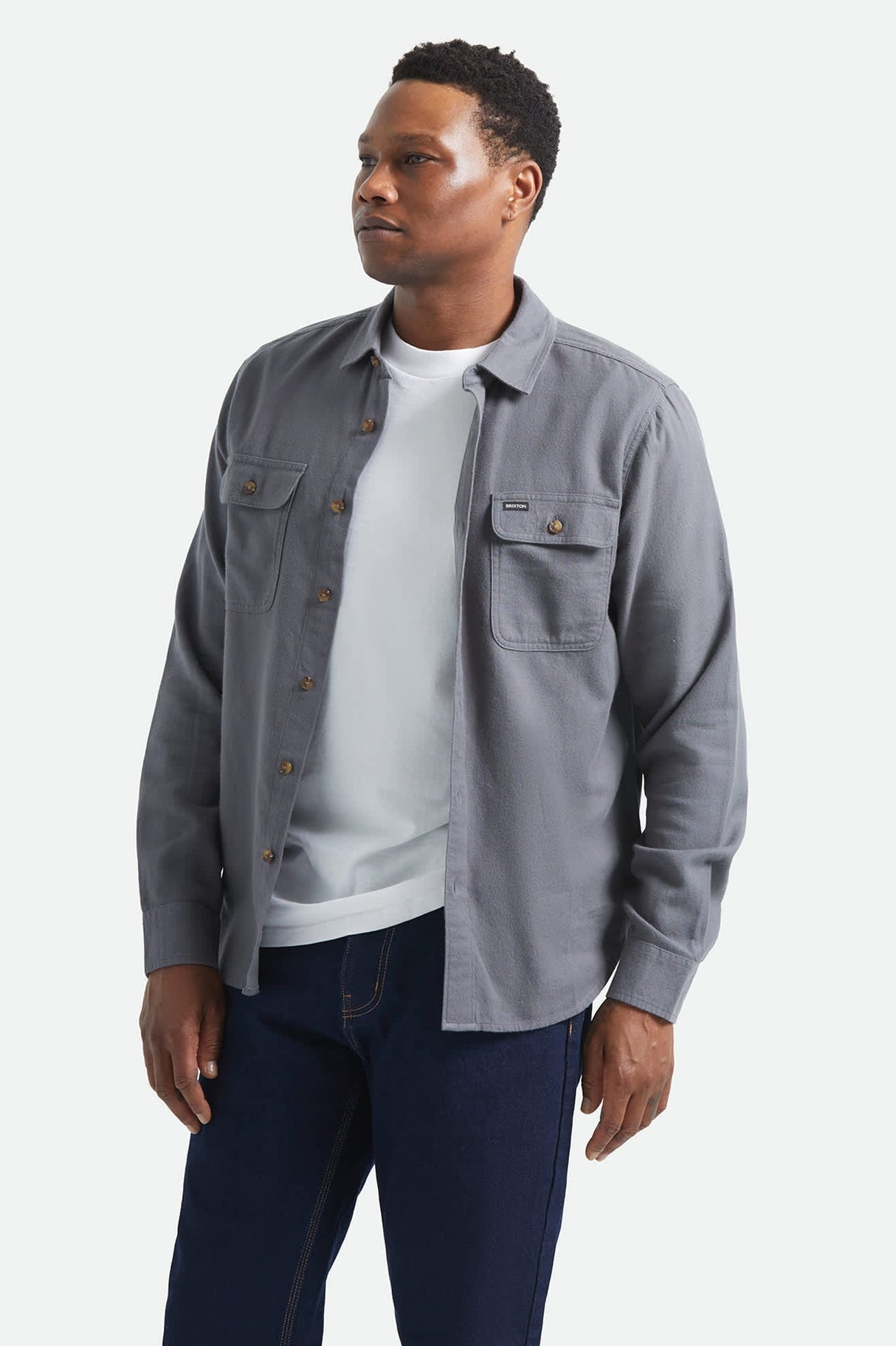 Brixton Bowery Lightweight Ultra Future Grey L/s Flannel Shirt