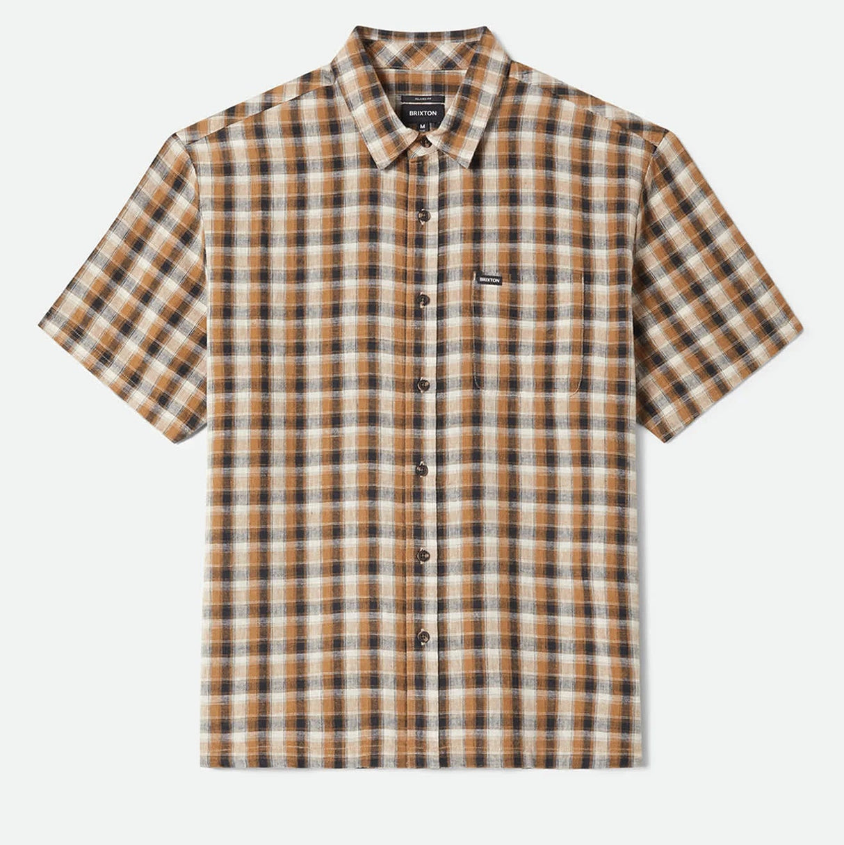 Brixton Cru Linen Blend Plaid Black/Tobacco Plaid S/s Woven Shirt
