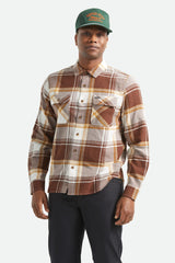 Brixton Bowery Lightweight Ultra Chocolate Off White L/s Flannel Shirt