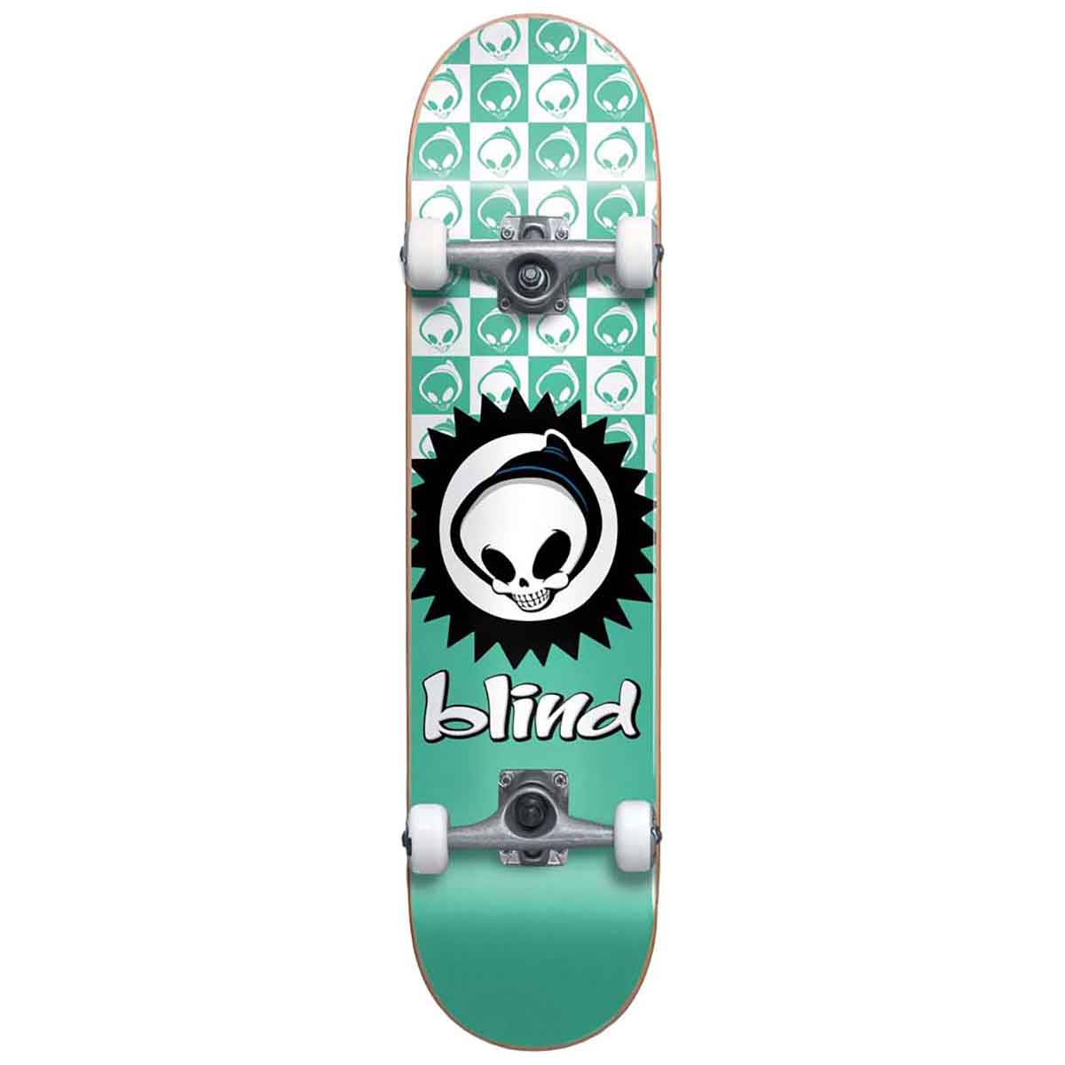 Blind Checkered Reaper Youth First Push w/ Soft Wheels Teal 7.375" Complete Skateboard