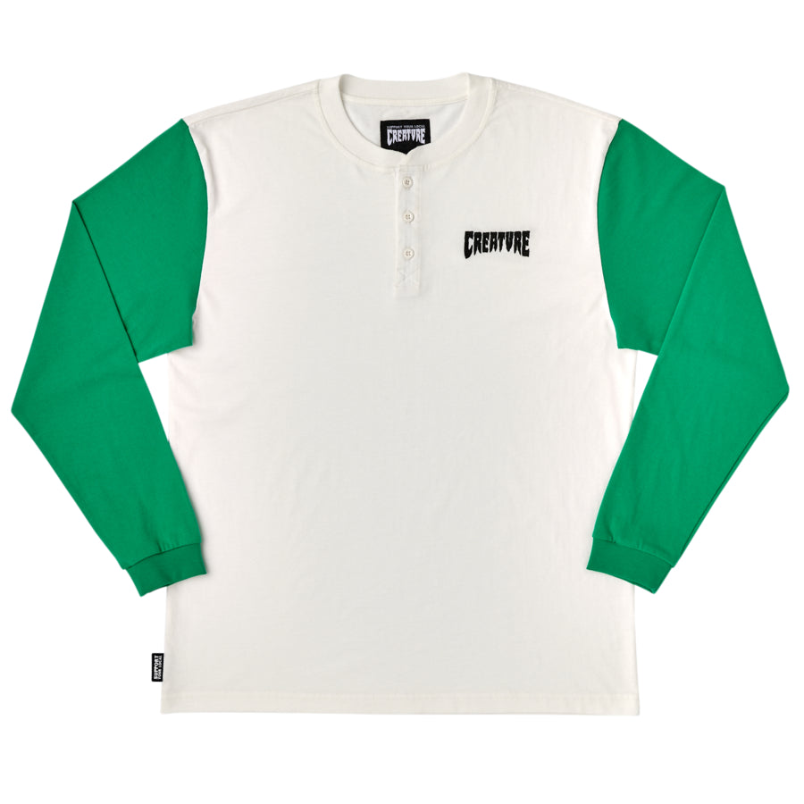 Creature Dealer L/S Henley Top White/Green Shirt