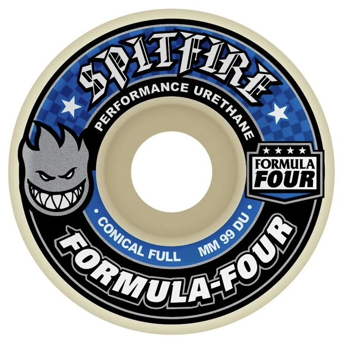 Spitfire F4 99a Conical Full 56mm Formula Four White Blue Wheels