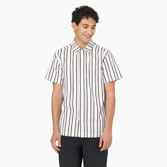 Dickies Skateboarding White/Lotus/Black Stripe Cooling Relaxed Fit Button Up Shirt