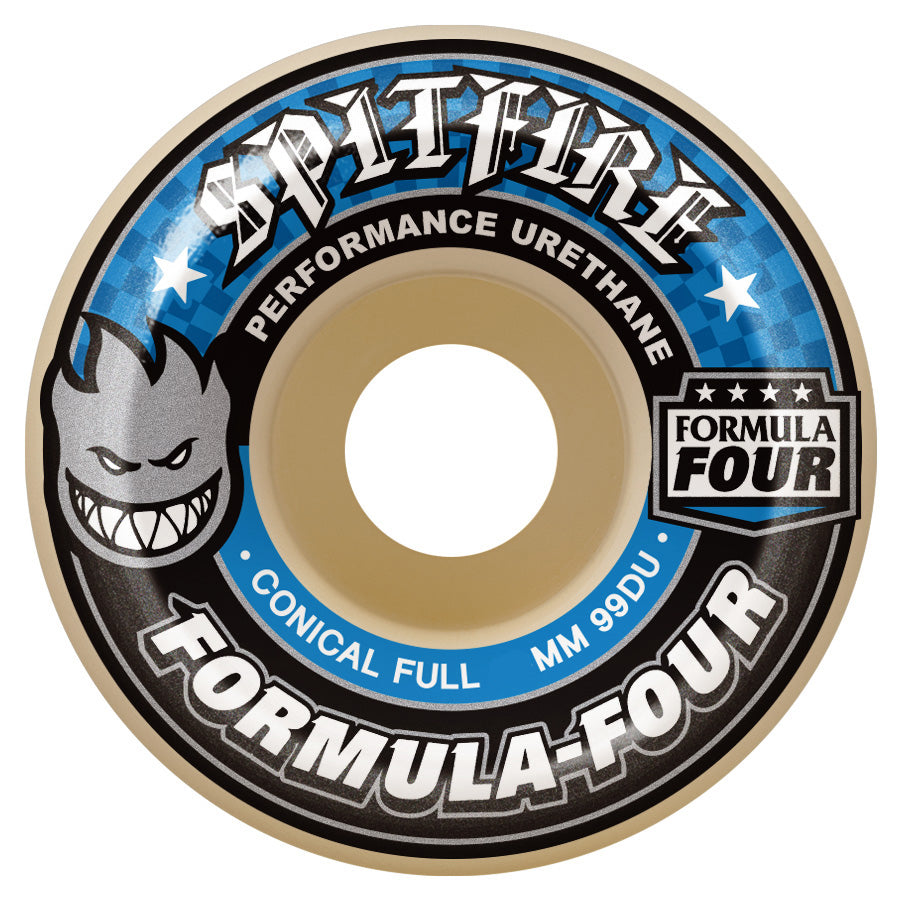 Spitfire F4 Formula Four Conical Full 99a 53mm White Blue Wheels